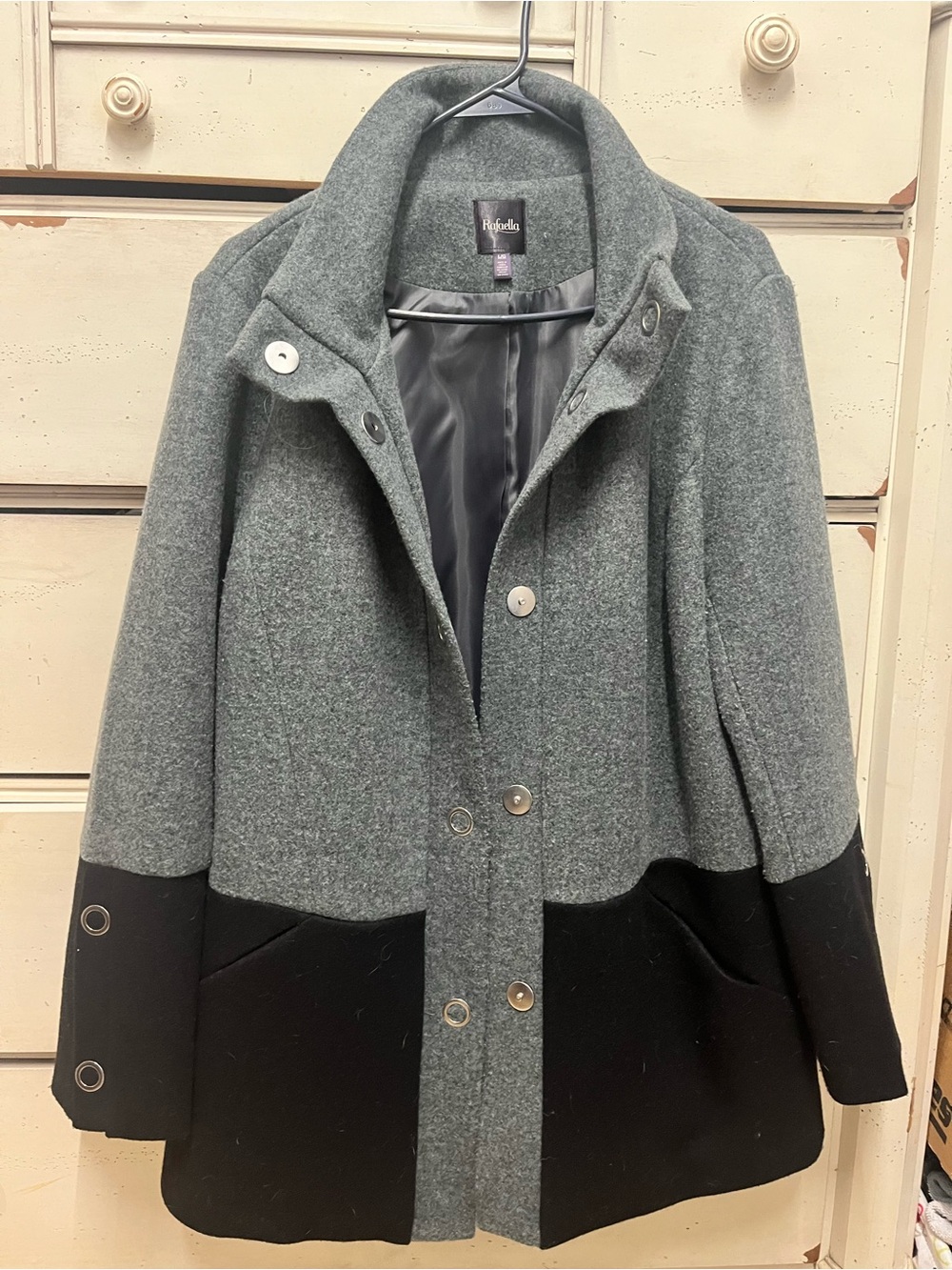 Rafaella Two-Tone Gray & Black Wool Blend Pea Coat